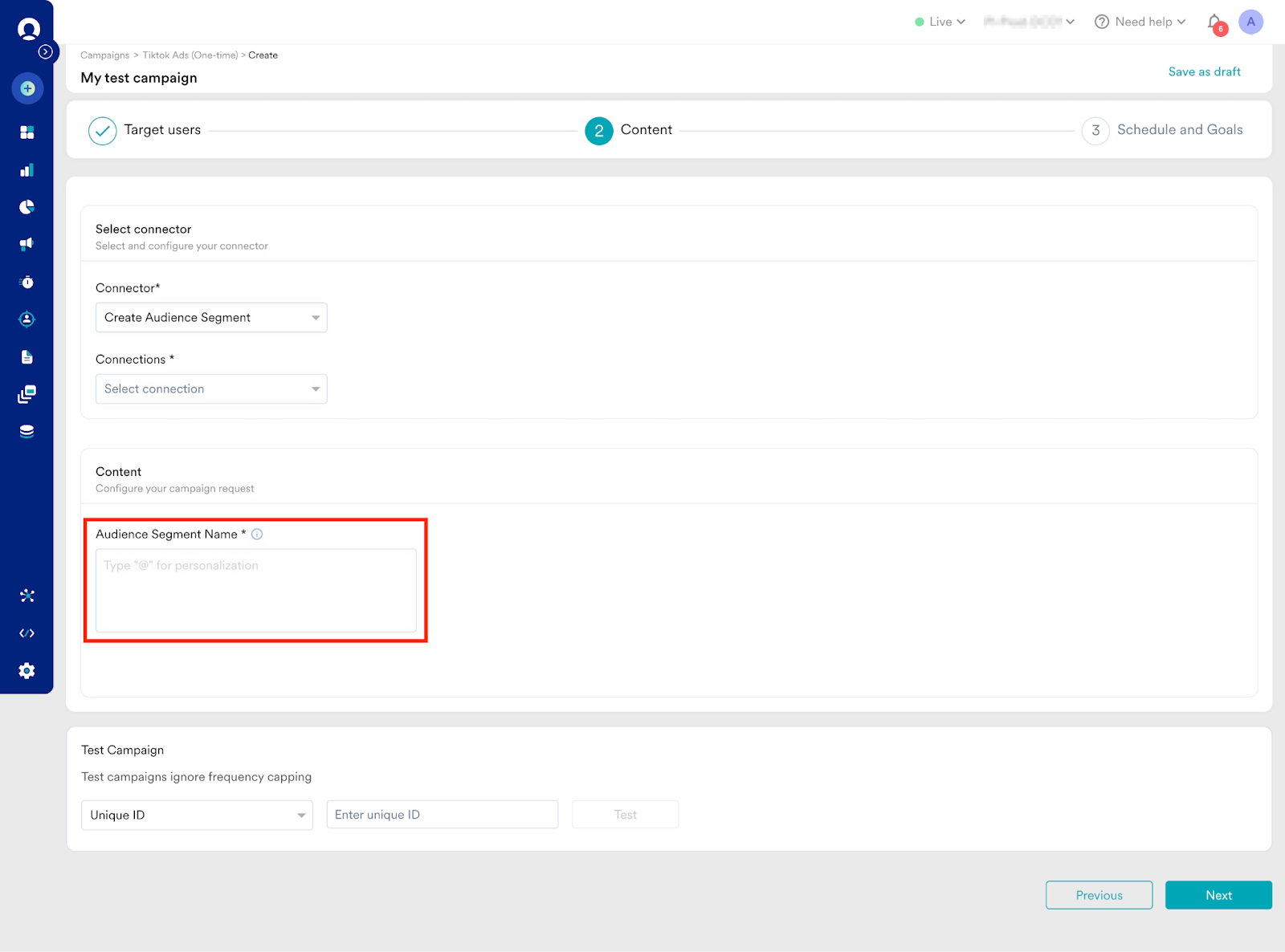 Create Audience Segment UI