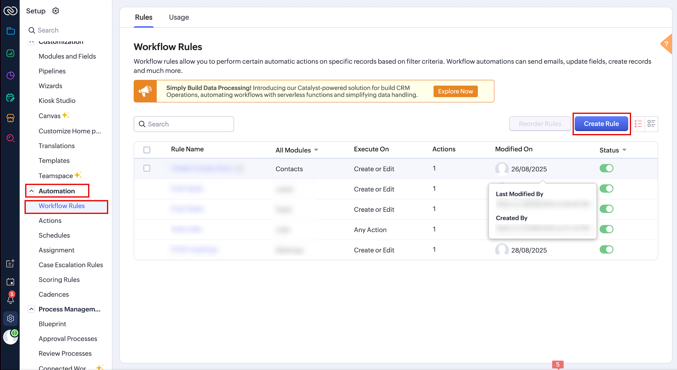 Image of Create New Rule dialog box
